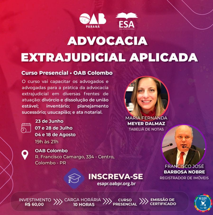 Curso PRESENCIAL – OAB Colombo – Advocacia Extrajudicial Aplicada